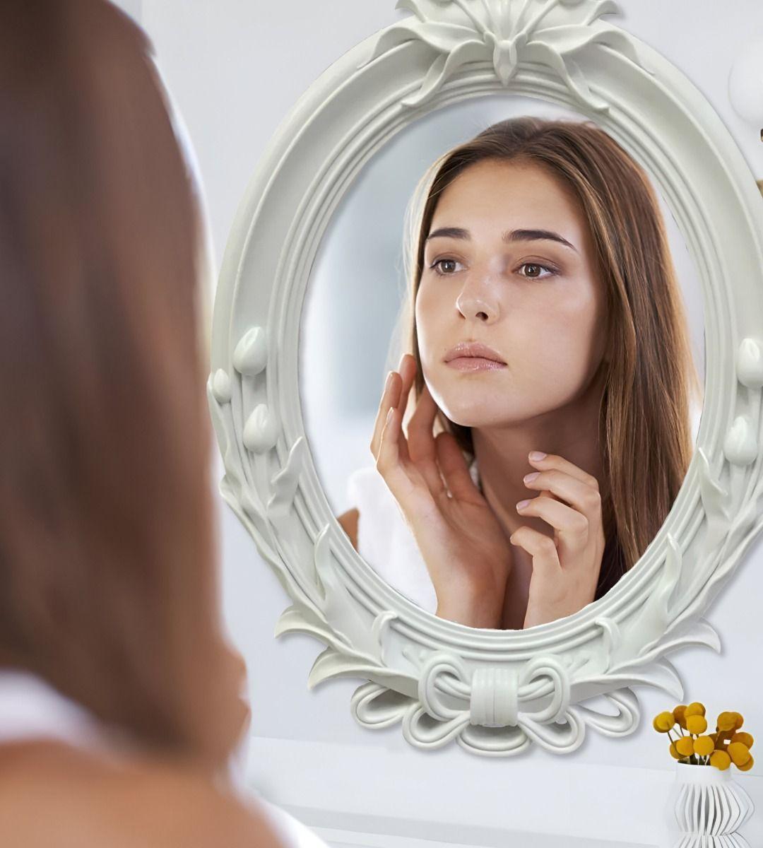 Espejo De Pared Decorativo Vintage Ovalado Blanco Jhn-3