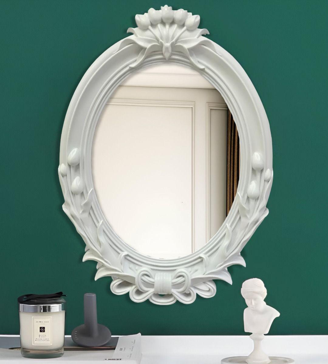 Espejo De Pared Decorativo Vintage Ovalado Blanco Jhn-4