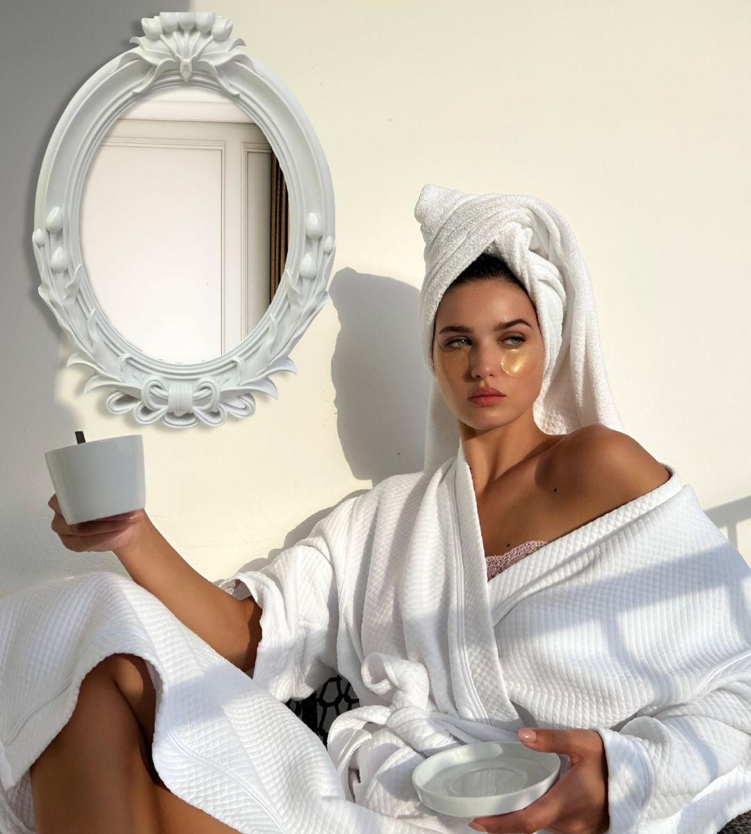 Espejo De Pared Decorativo Vintage Ovalado Blanco Jhn-5