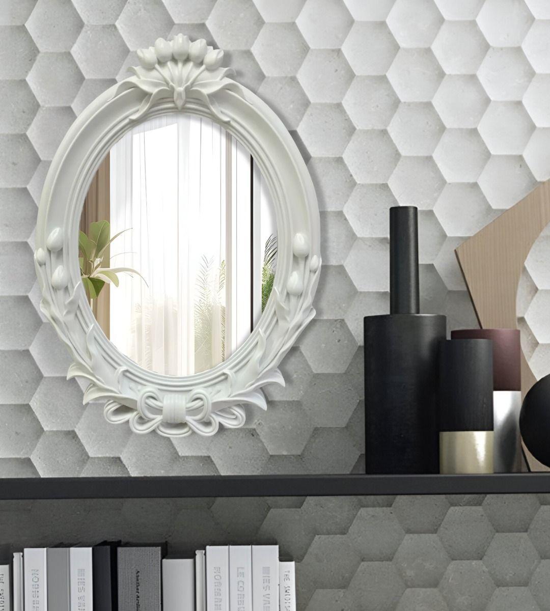 Espejo De Pared Decorativo Vintage Ovalado Blanco Jhn-8