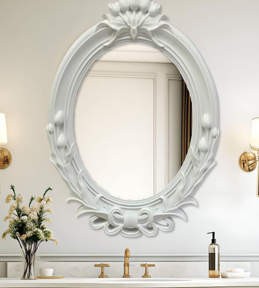 Espejo De Pared Decorativo Vintage Ovalado Blanco Jhn-9