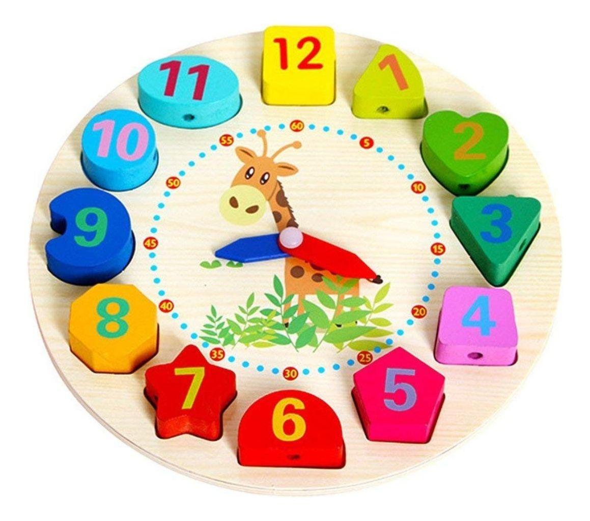 SET 3 JUGUETE RELOJ MADERA EDUCATIVO FORMAS NUMEROS BEBE LAU-3