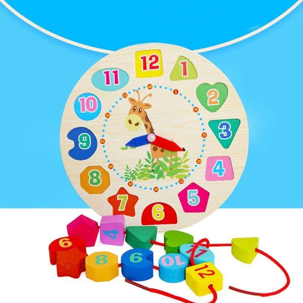 SET 3 JUGUETE RELOJ MADERA EDUCATIVO FORMAS NUMEROS BEBE LAU-4