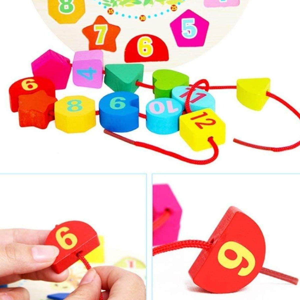 SET 3 JUGUETE RELOJ MADERA EDUCATIVO FORMAS NUMEROS BEBE LAU-5