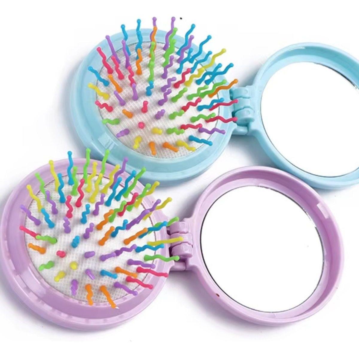 SET 7 CEPILLOS ARCOIRIS INFANTIL  PLEGABLE CON ESPEJOS LAU-3