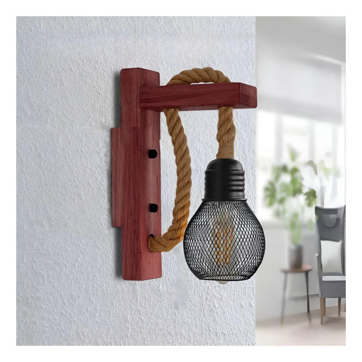 Lámpara Pared Madera Soga Vintage Rústica Retro Jhn-2