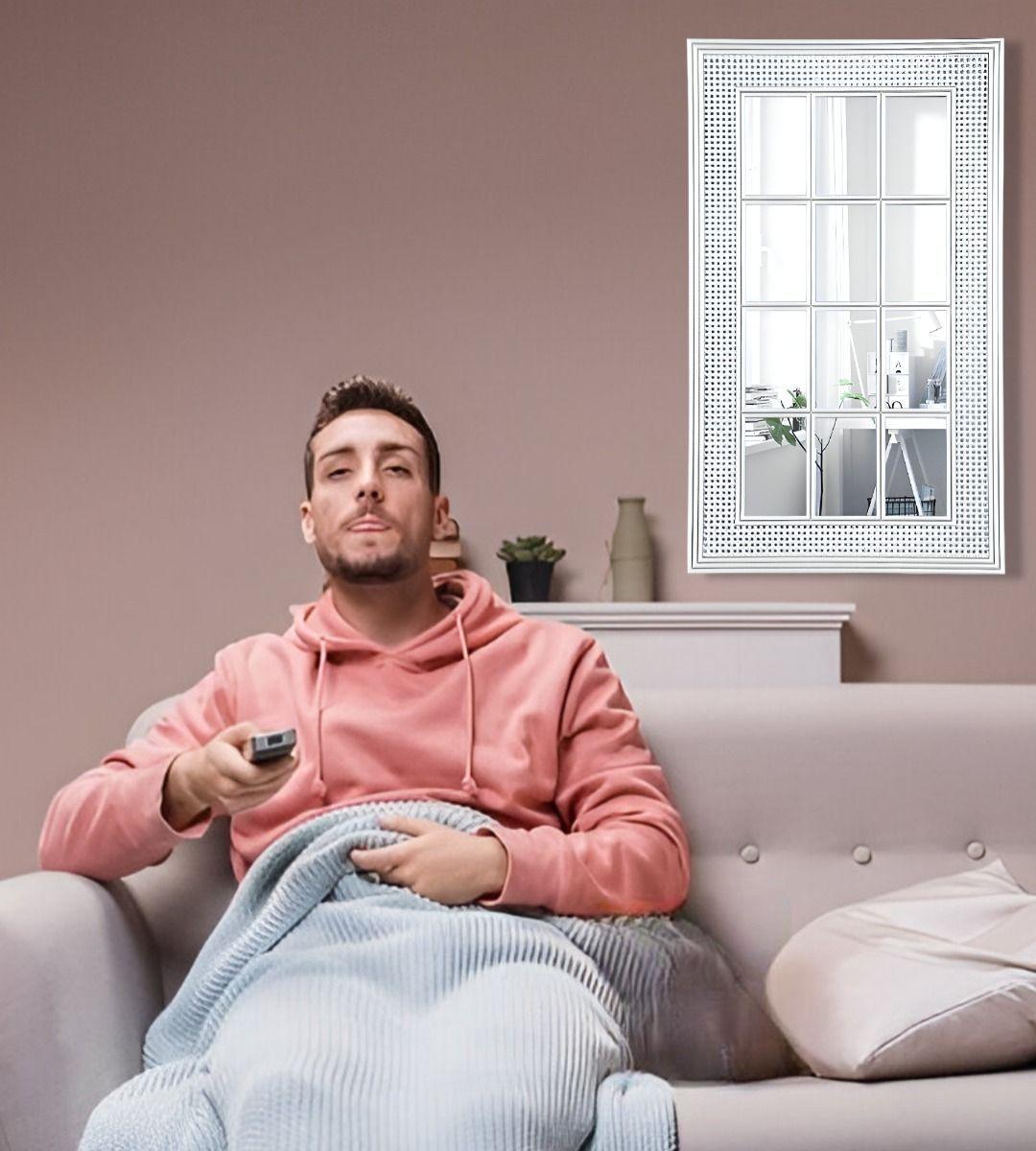 Espejo Decorativo Marco Blanco Rectangular Ventana Jhn-3