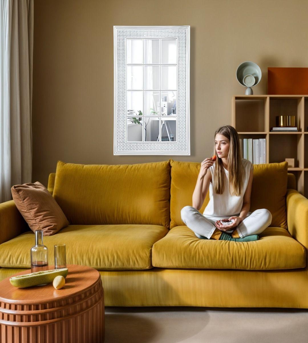 Espejo Decorativo Marco Blanco Rectangular Ventana Jhn-6