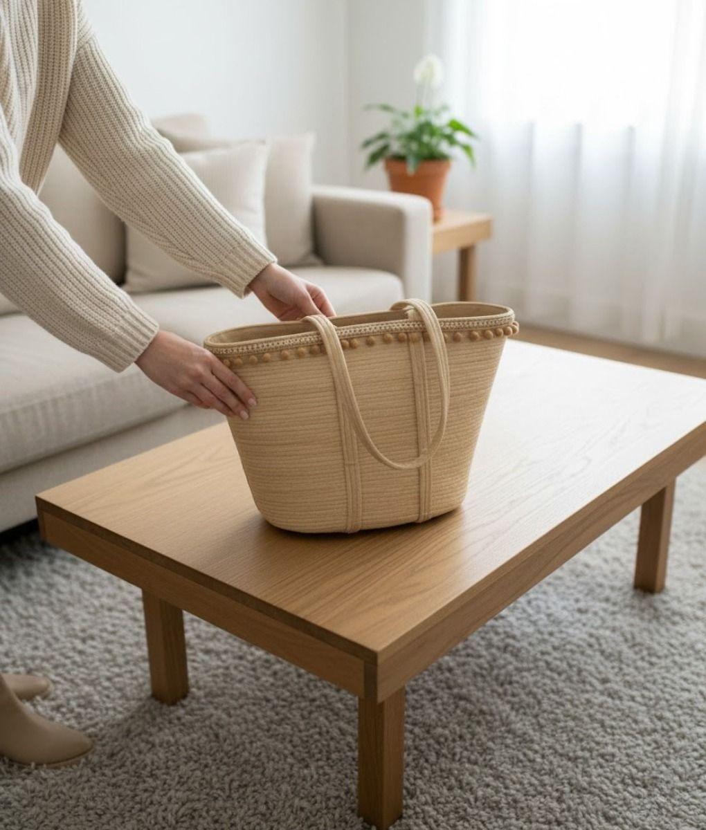 Cartera Moderna Bolso Casual Pompones Asas Largas Jhn-2