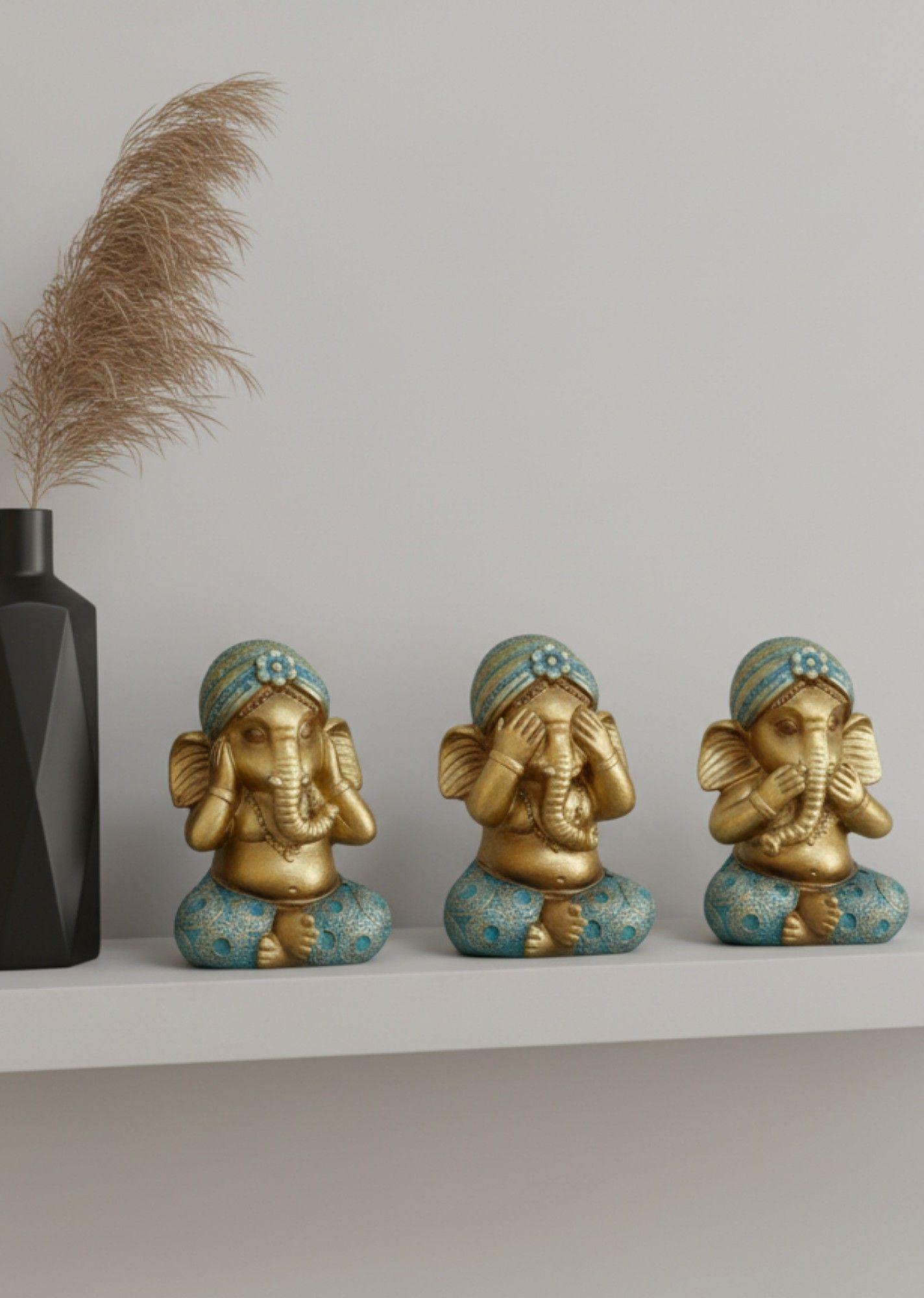 Set 3 Figuras Decorativas Sabiduría Ganesha Adorno Jhn-3