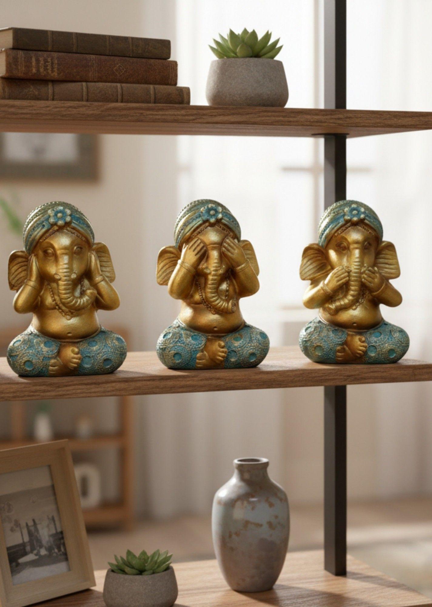 Set 3 Figuras Decorativas Sabiduría Ganesha Adorno Jhn-5