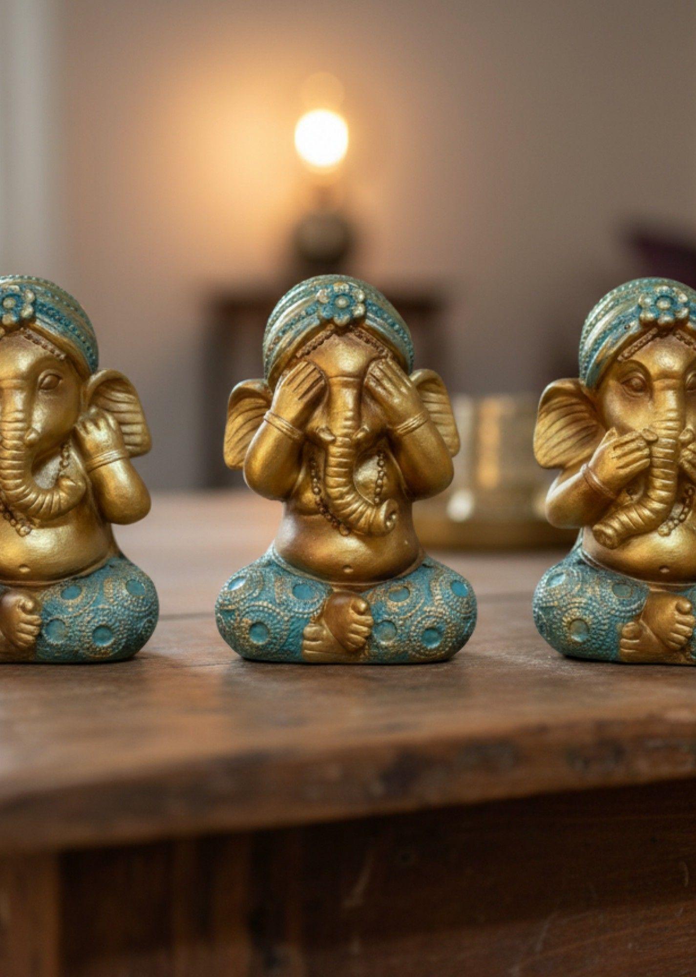Set 3 Figuras Decorativas Sabiduría Ganesha Adorno Jhn-6