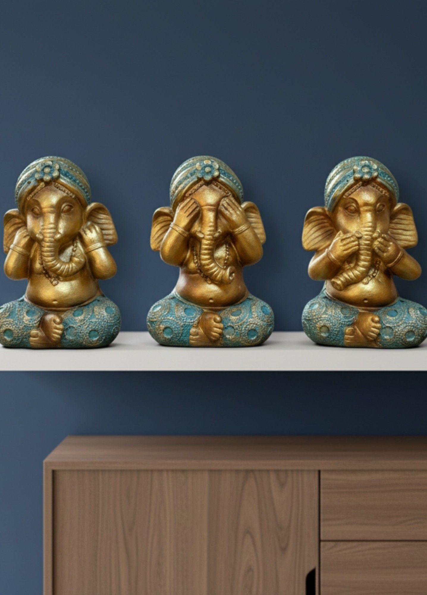 Set 3 Figuras Decorativas Sabiduría Ganesha Adorno Jhn-7