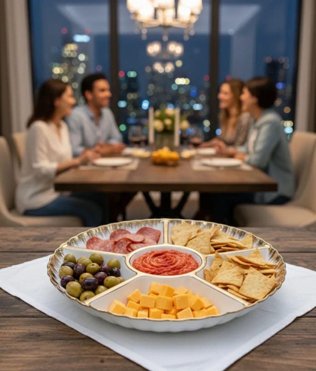 Bandeja Decorativa Redonda Seccionada Borde Ondulado Jhn-2