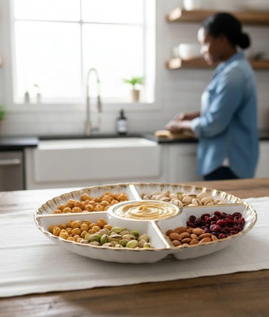 Bandeja Decorativa Redonda Seccionada Borde Ondulado Jhn-7