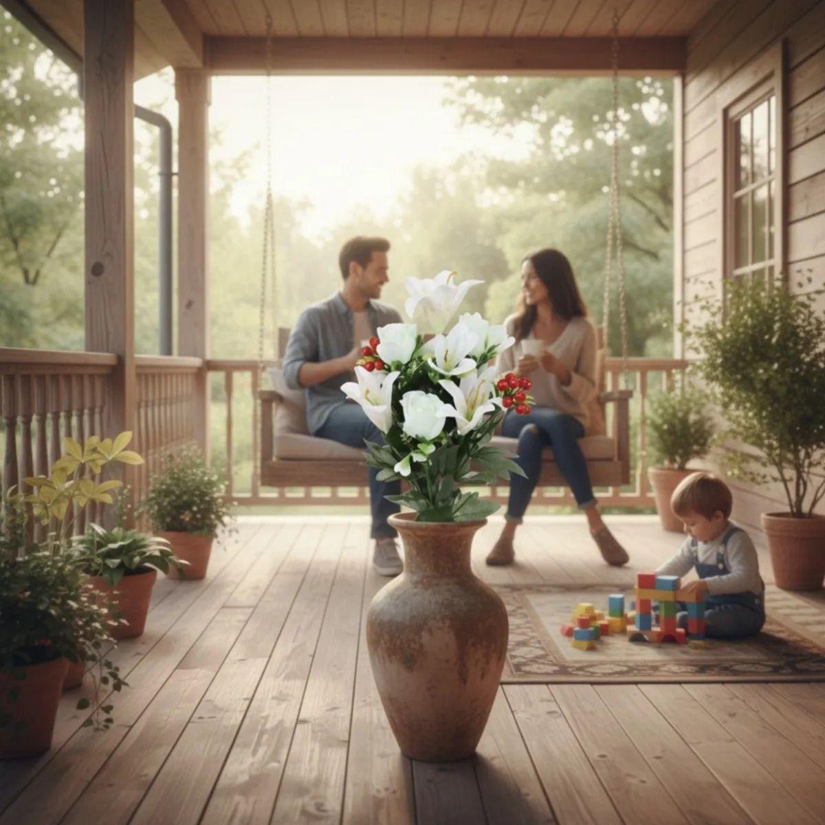 Ramo Floral Artificial Lirios Capullos Silvestres Adorno Jhn-3