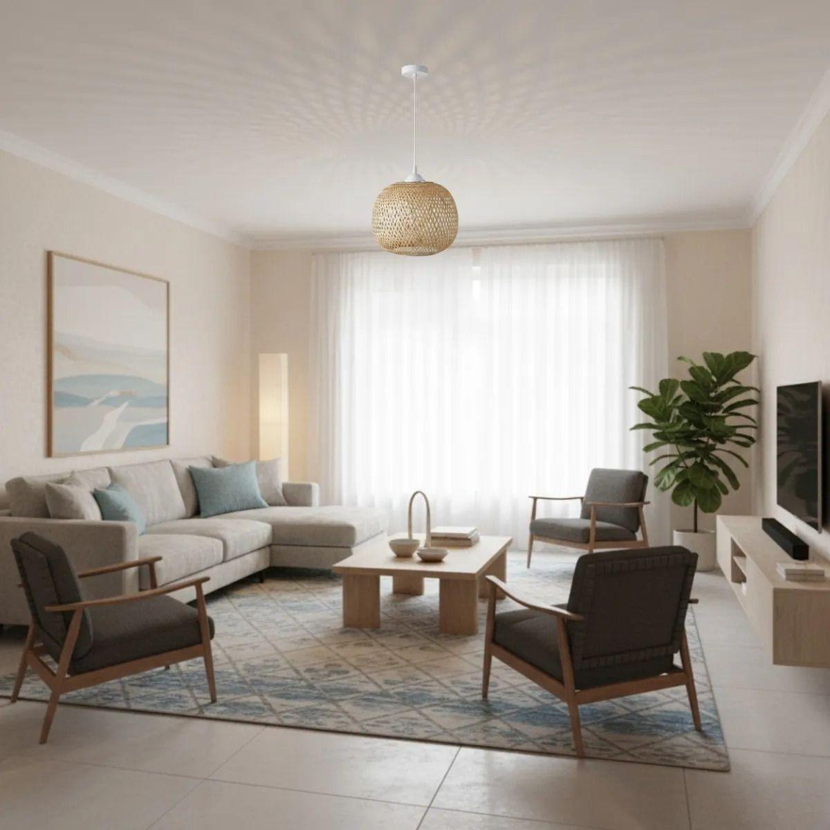 Lámpara Colgante Tejida Artesanal Mimbre Luz Led ALJ -5