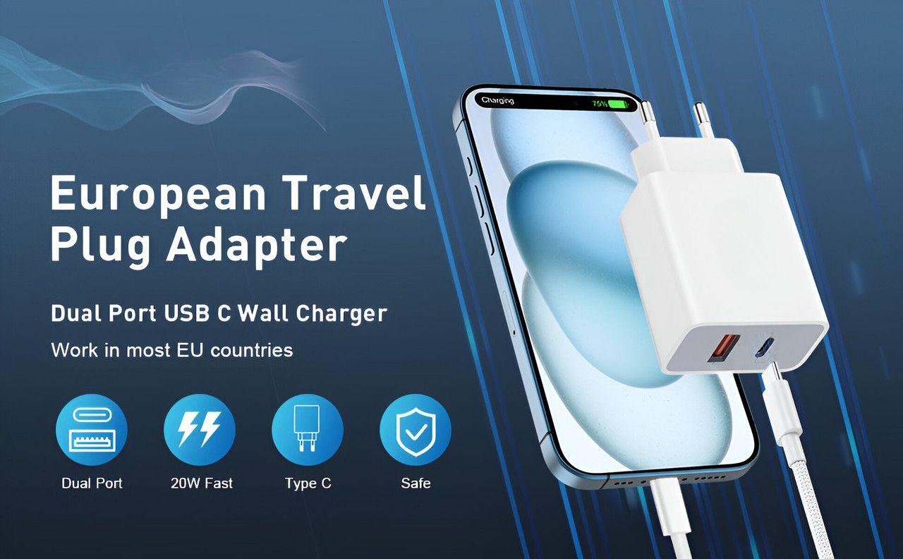 Set 2 Cargador Adaptador USB-A USB-C Carga Rapida Lau-5