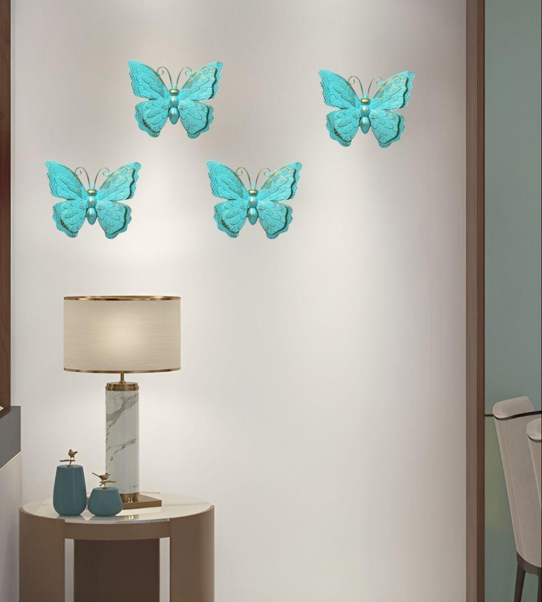 Set Decoración Pared Mariposa 3D Arte Estatua Turquesa Jhn-6