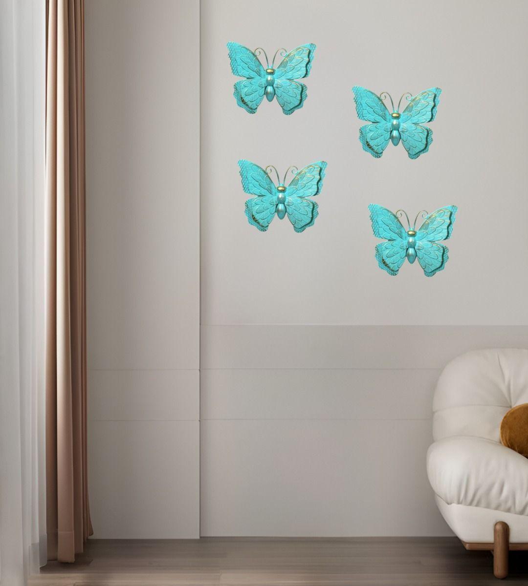 Set Decoración Pared Mariposa 3D Arte Estatua Turquesa Jhn-8