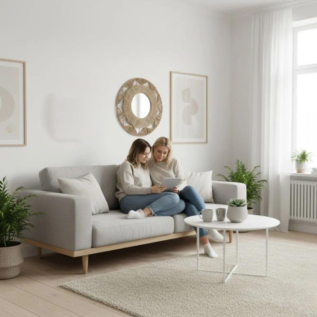 Espejo Pared Decorativo Ratán Adorno Estilo Tejido Jhn-5