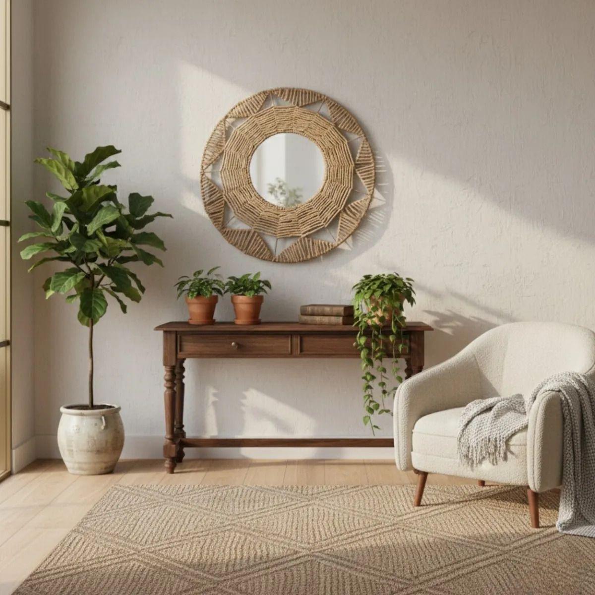 Espejo Pared Decorativo Ratán Adorno Estilo Tejido Jhn-6