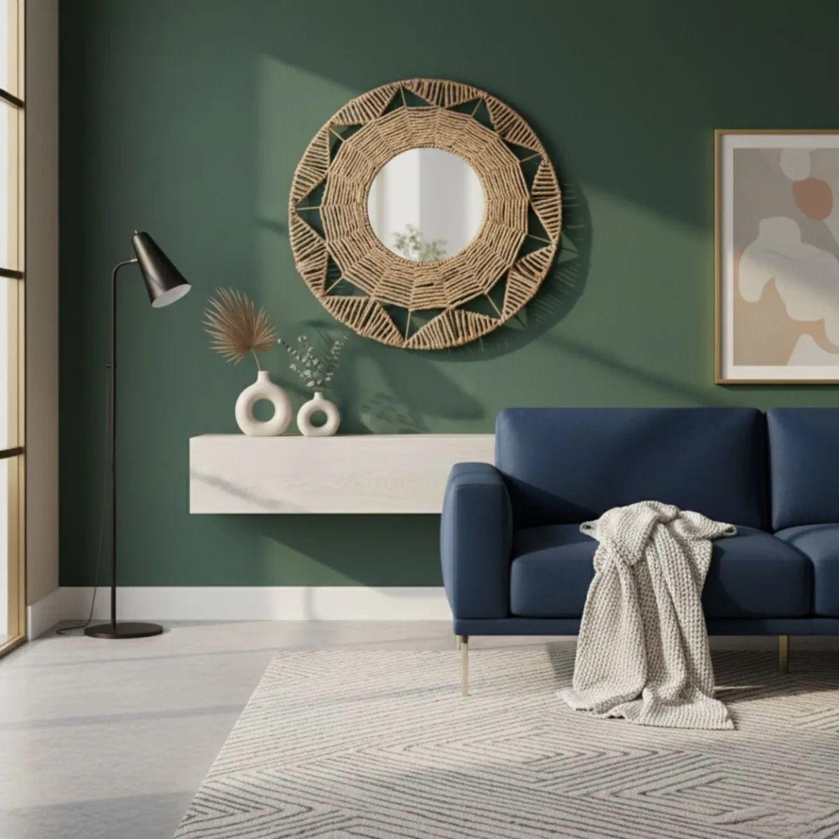 Espejo Pared Decorativo Ratán Adorno Estilo Tejido Jhn-7