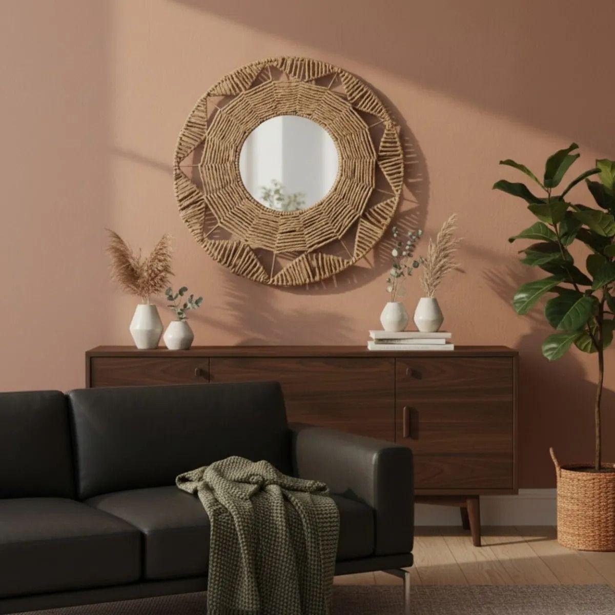 Espejo Pared Decorativo Ratán Adorno Estilo Tejido Jhn-8