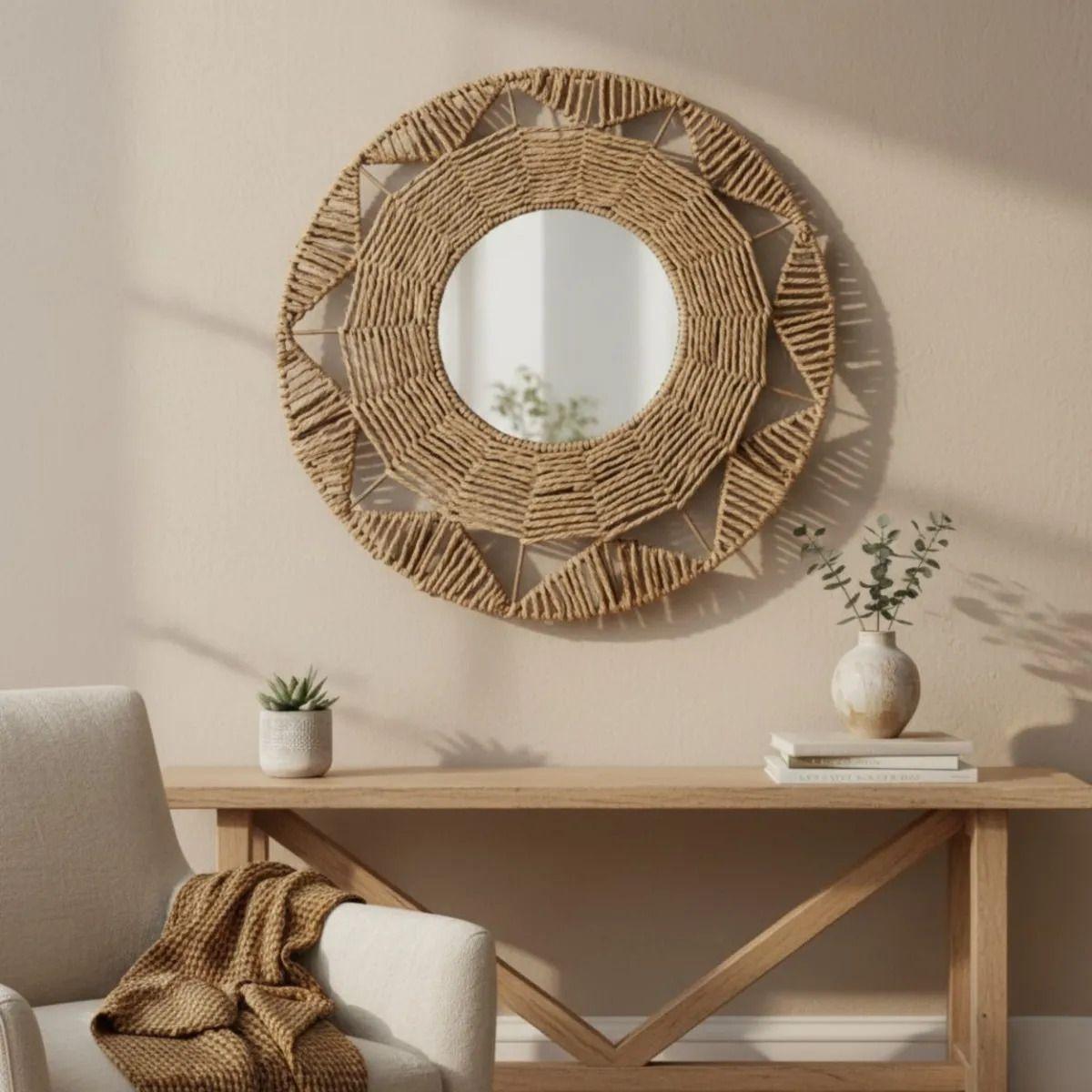 Espejo Pared Decorativo Ratán Adorno Estilo Tejido Jhn-9