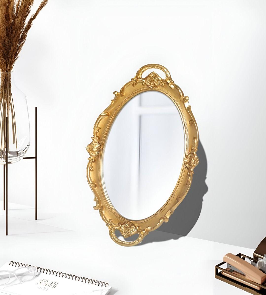 Set 2 Bandeja Espejo Dorada Decorativa Organizador Jhn-5