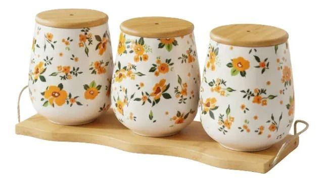 Set 3 Frasco Organizador Floral Contenedor Base Bambú Jhn-0