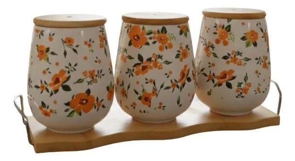 Set 3 Frasco Organizador Floral Contenedor Base Bambú Jhn-1