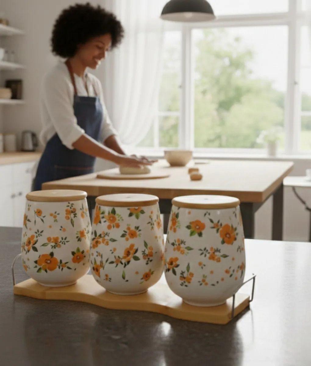 Set 3 Frasco Organizador Floral Contenedor Base Bambú Jhn-3