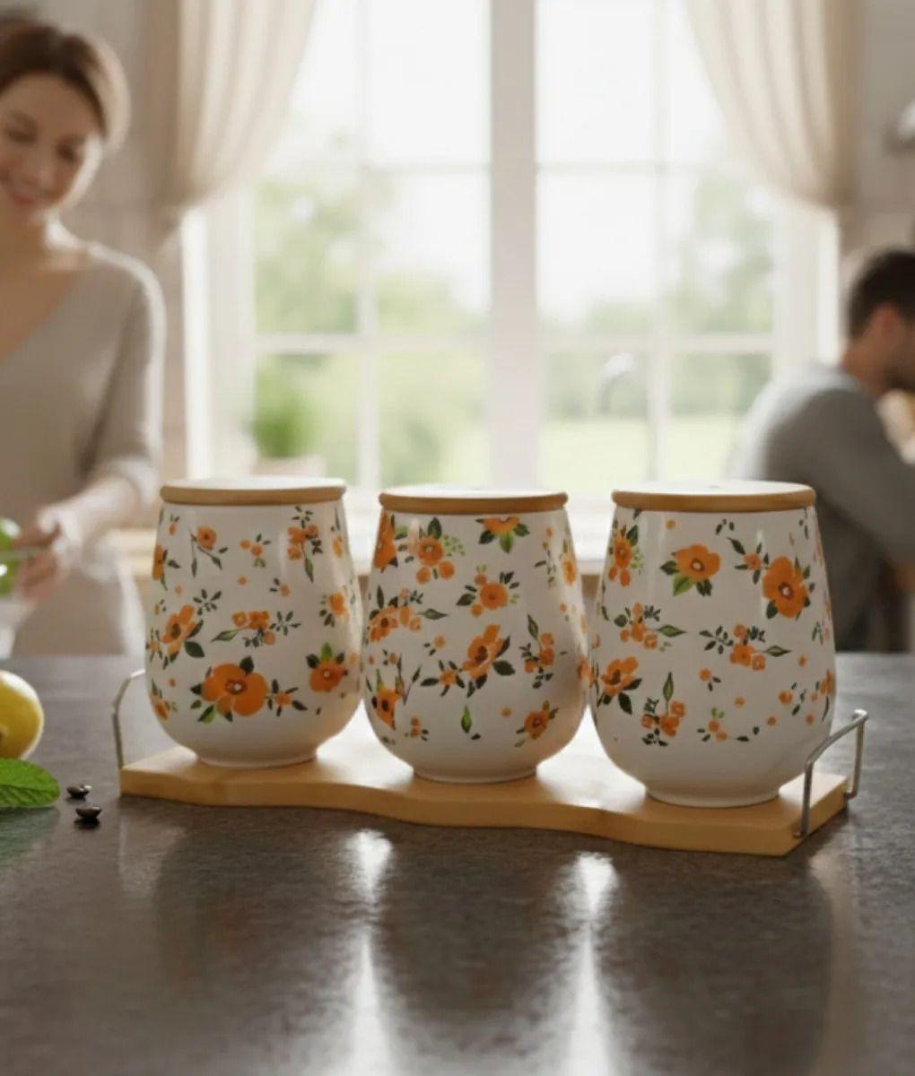 Set 3 Frasco Organizador Floral Contenedor Base Bambú Jhn-4