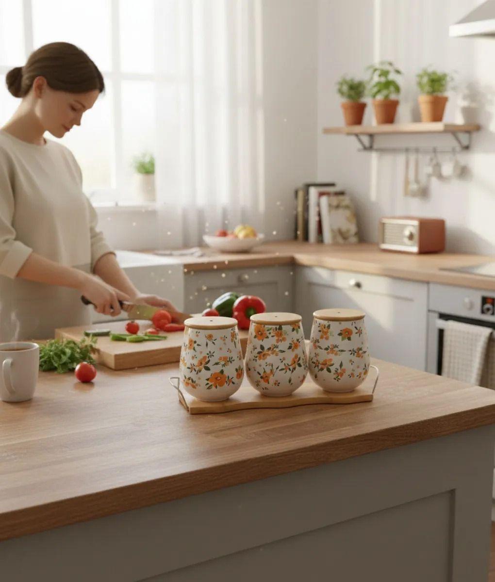 Set 3 Frasco Organizador Floral Contenedor Base Bambú Jhn-5