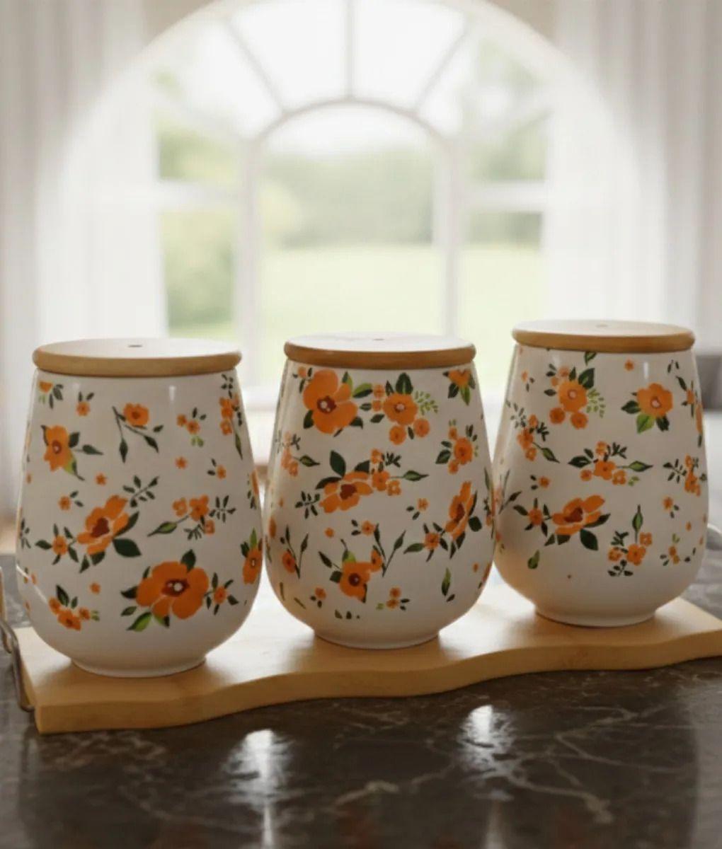 Set 3 Frasco Organizador Floral Contenedor Base Bambú Jhn-9