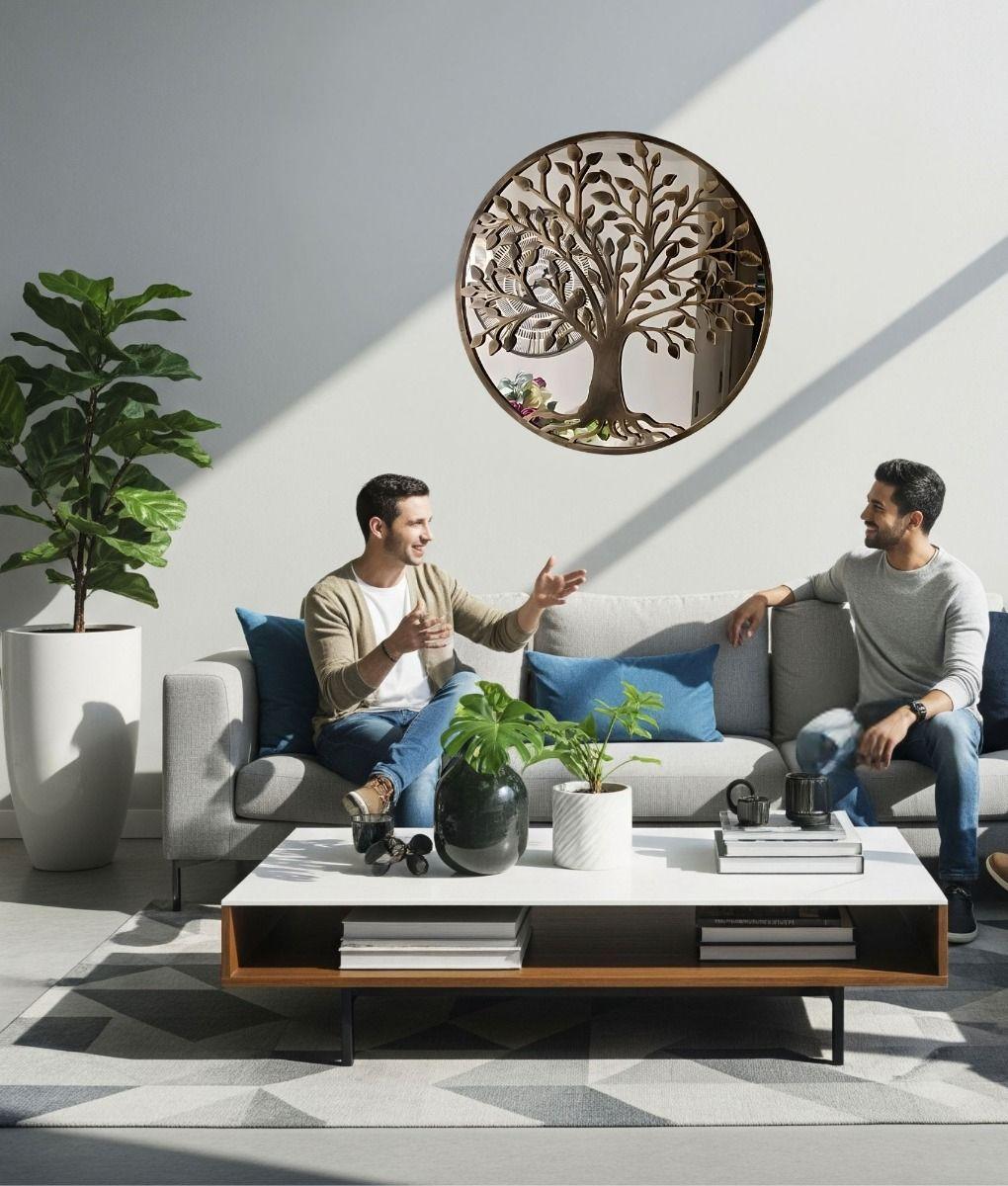 Espejo Decorativo Redondo Arbol Envejecido Pared Jhn-7
