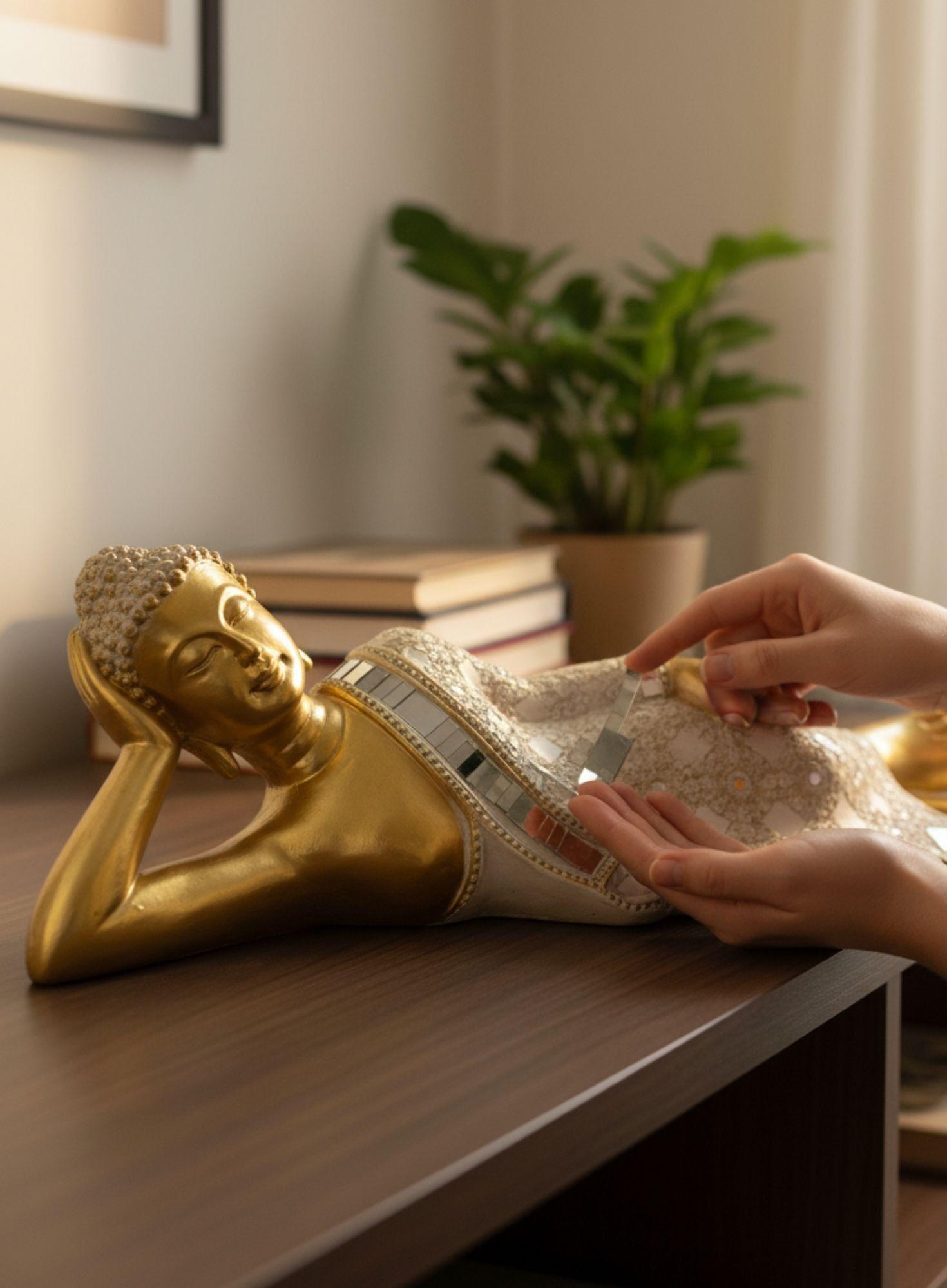 Figura Decorativa Estatua Buda Acostado Meditación Jhn-2