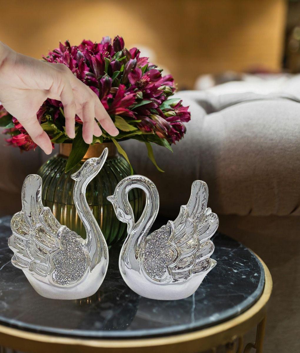 Set 2 Estatua Decorativa Cisne Adorno Figura Moderna Jhn-2