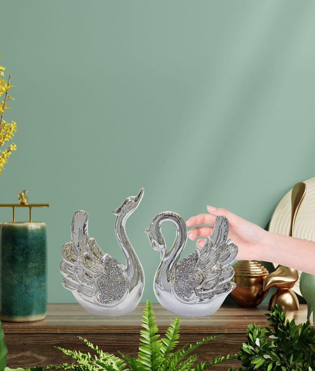 Set 2 Estatua Decorativa Cisne Adorno Figura Moderna Jhn-4