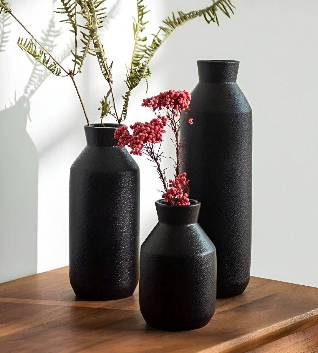 Florero Decorativo Jarrón Cerámica Alto Mesa Negro Jhn-6