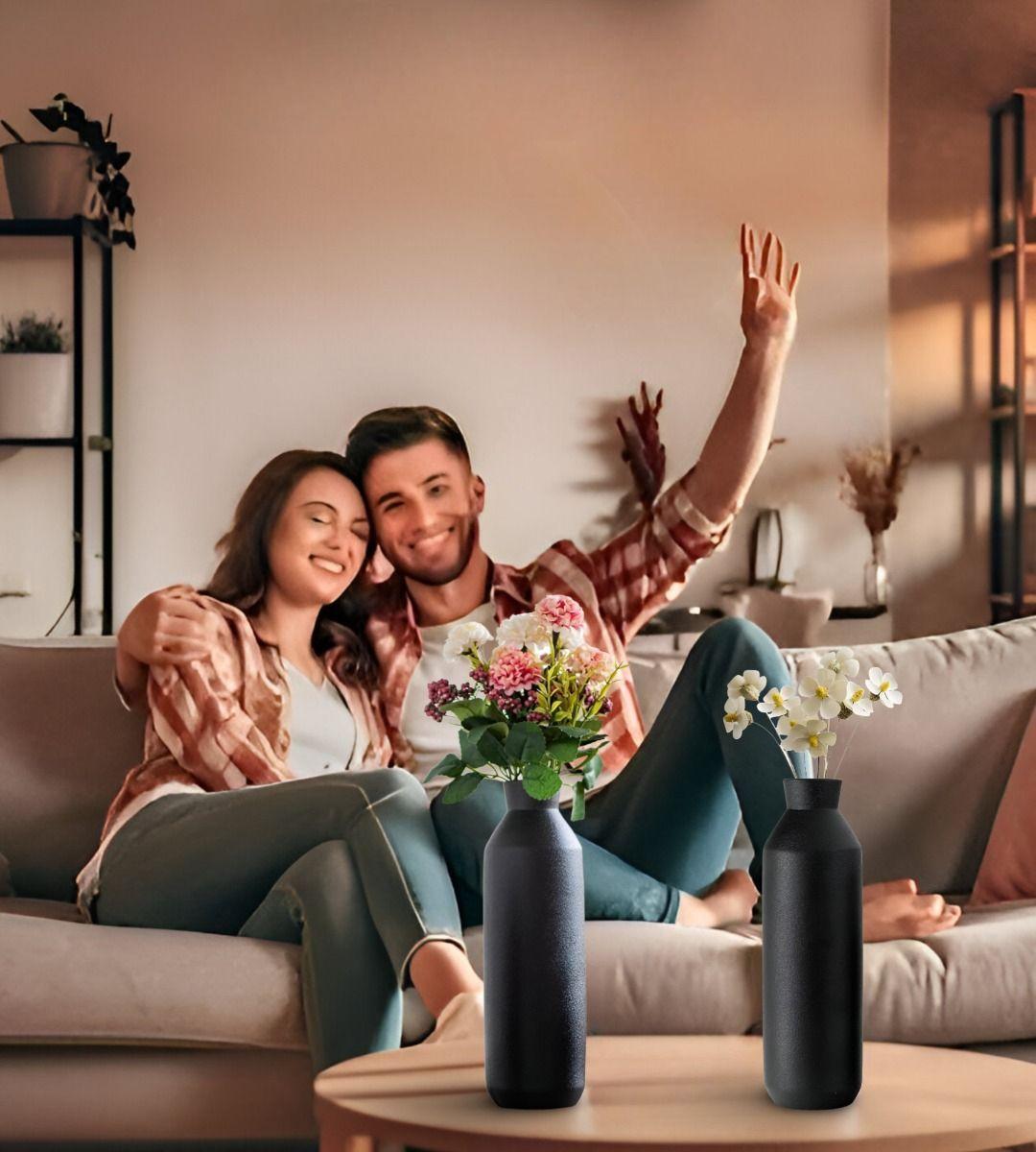 Florero Decorativo Jarrón Cerámica Alto Mesa Negro Jhn-8