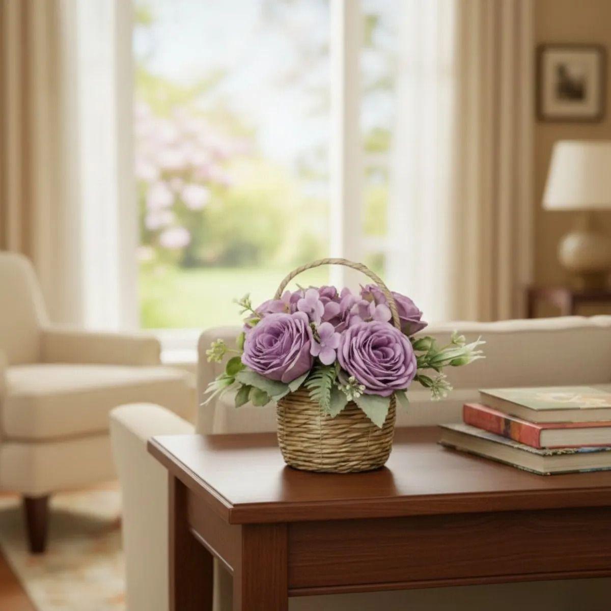 Arreglo Floral Artificial Decorativa Adorno Canasta Jhn-7