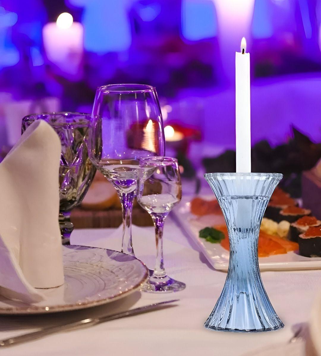 Set 2 Candelabros Portavelas Cristal Vidrio Decoración Jhn-7