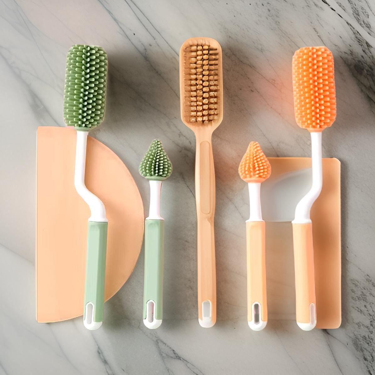 Set 3 Cepillos Silicona Limpia Mamadera Biberon Bebes Lau-1