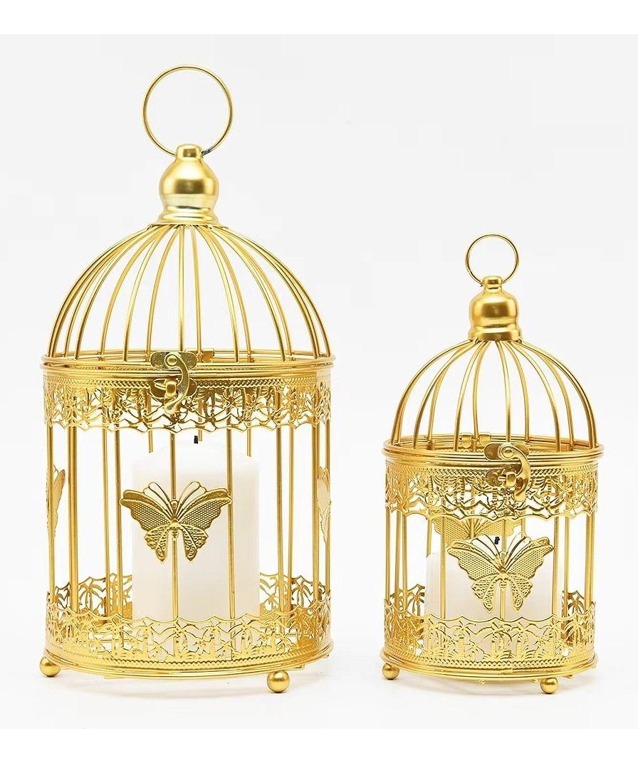 Set Portavelas Forma Jaula Decoración Colgante Flores Jhn-9