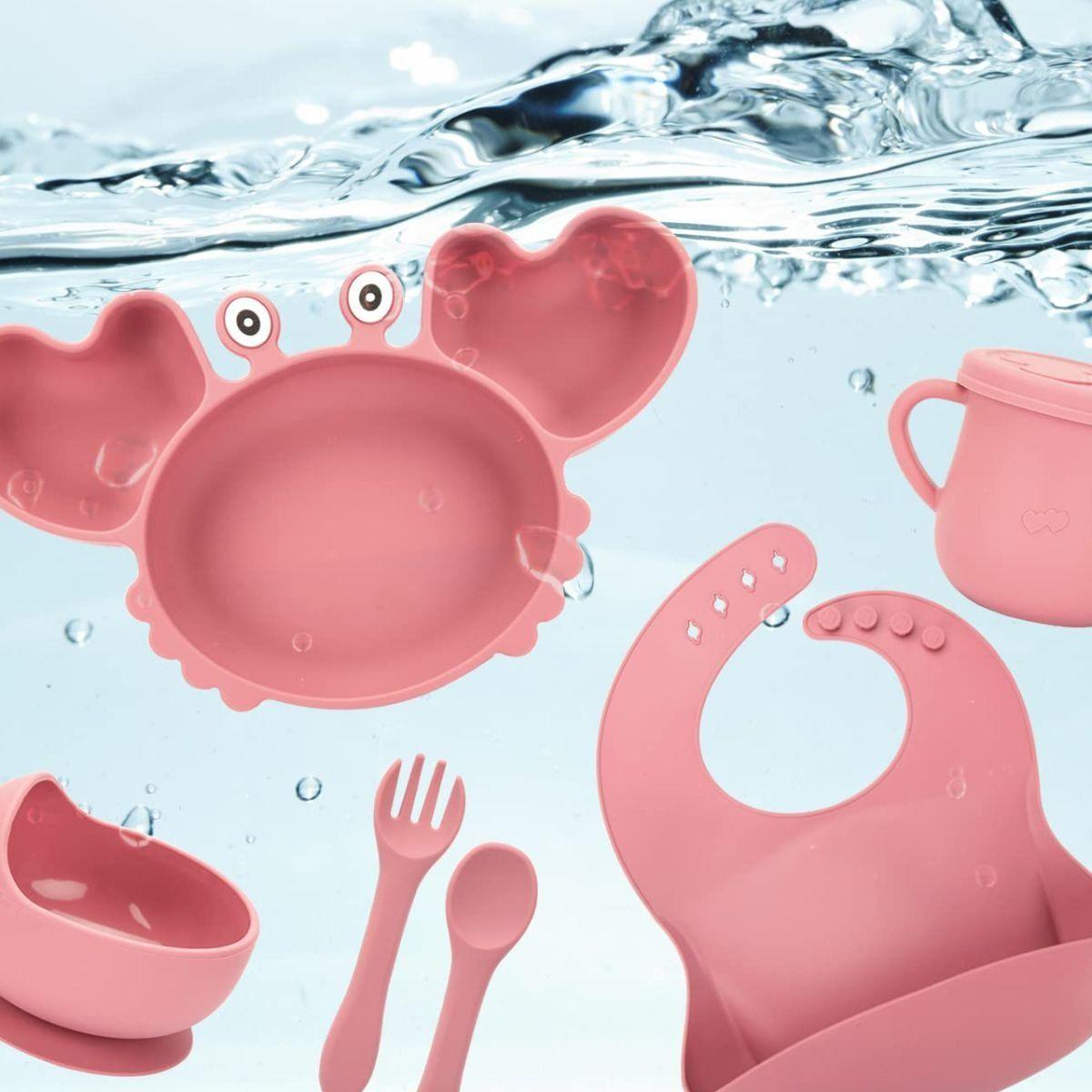 SET ALIMENTACION CANGREJO BEBE 9 PZA SILICONA DIVERTIDA LAU-4