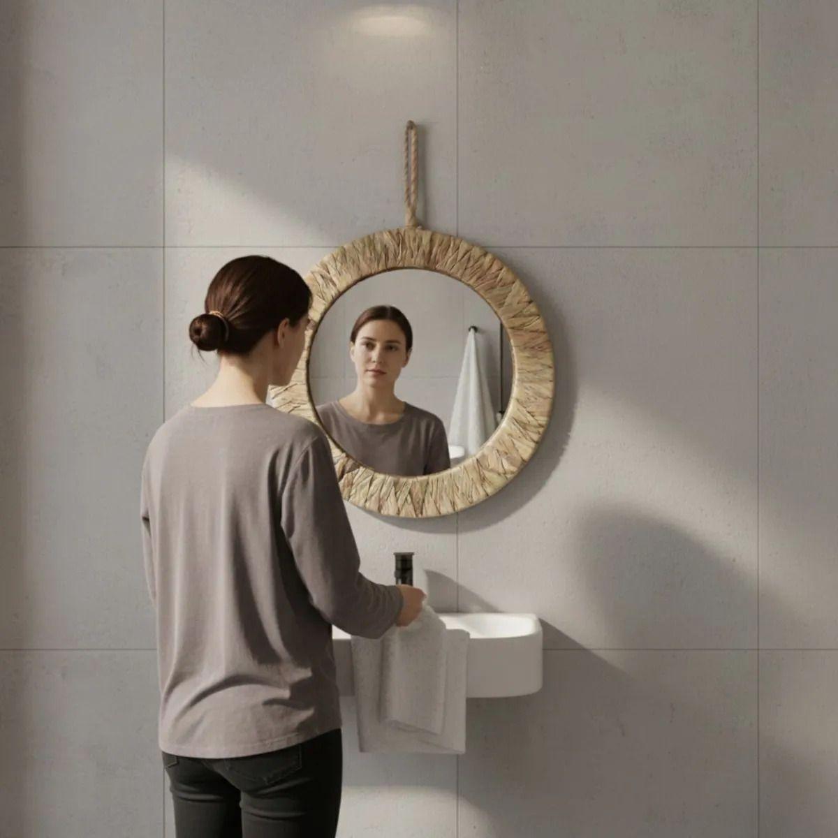 Espejo Decorativo Pared Estilo Boho Efecto Fibra Tejida Jhn-3