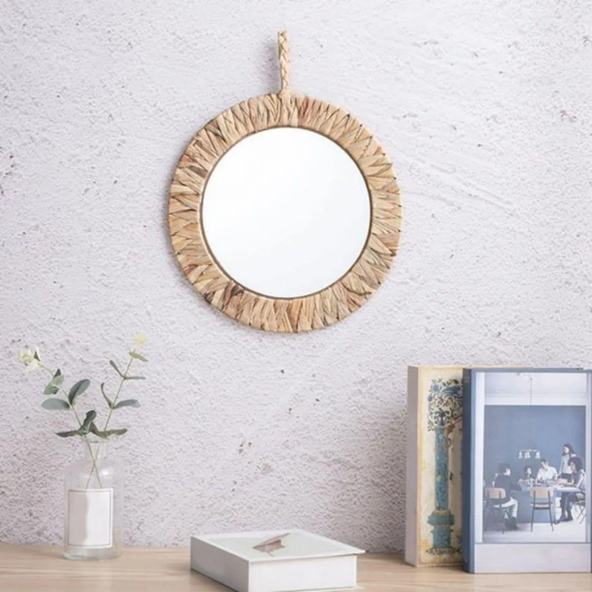 Espejo Decorativo Pared Estilo Boho Efecto Fibra Tejida Jhn-4