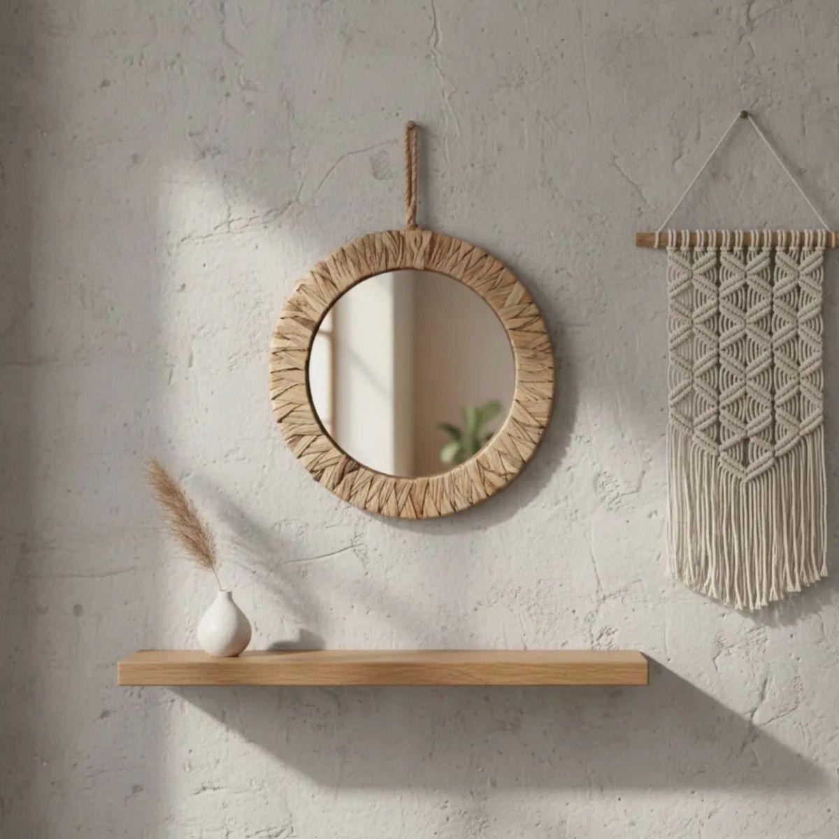 Espejo Decorativo Pared Estilo Boho Efecto Fibra Tejida Jhn-5